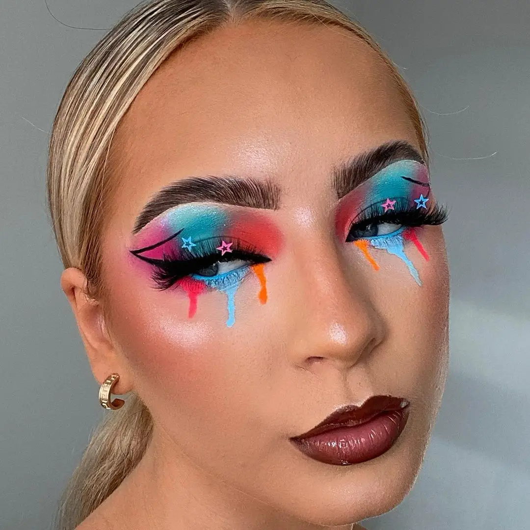 blue pink star lashes